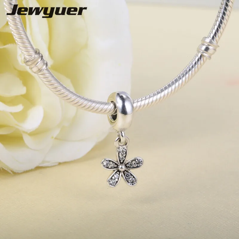 

Spring collection Silver Daisy Dangle flower Charms 925 Sterling Silver Fit Charm bead Bracelet necklace DIY fine jewelry DA122
