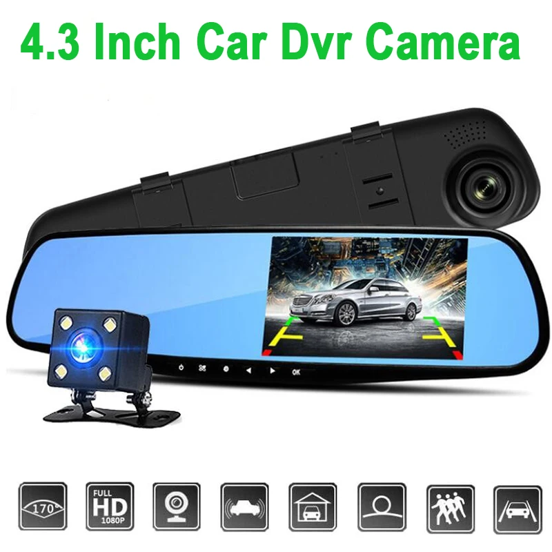 

F12C Night Vision Vehicle Traveling Data Recorder Dual Lens 170-degree 1080P HD 5MP Car DVR 4.3-Inch Display Mirror Carcorder