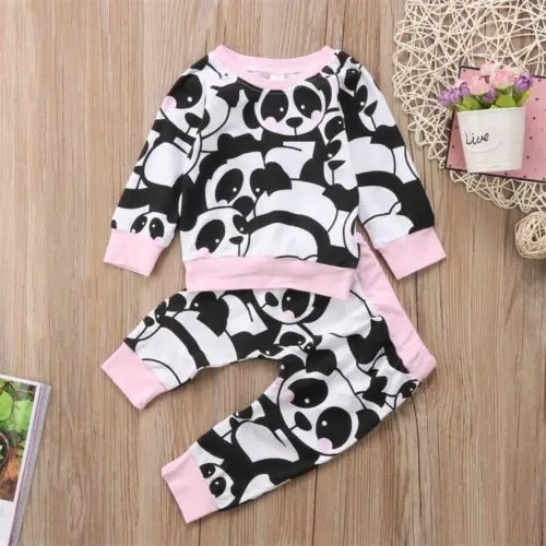 Infant Newborn Baby Girl Clothes & Pants Jumpsuit Bodysuit Clothes Cute Panda Outfit Set 0-24M