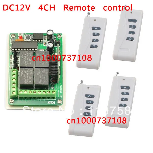 

12v 4ch RF wireless remote control Radio Controllers/Switch Receiver Transmitter 10A Learning code output way adjustable