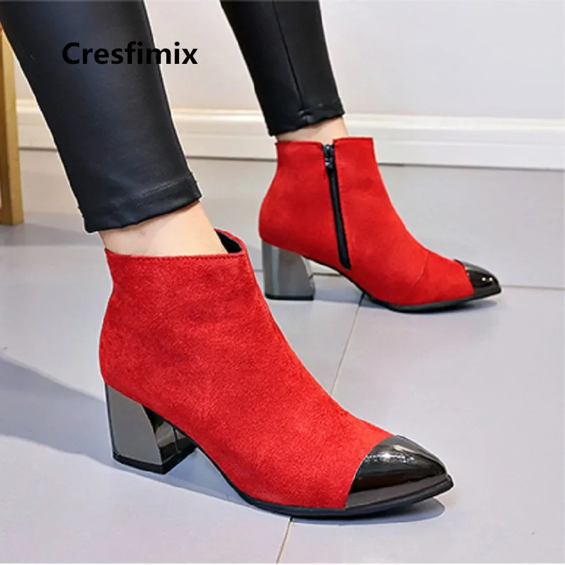 

Cresfimix women cool comfortable high quality high heel pointed toe boots lady casual autumn red boots cool street boots a4026