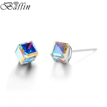 

BAFFIN Original Crystals From SWAROVSKI Piercing Earrings For Women Silver Color Cube Stud Earring Jewelry Gifts Wholesale