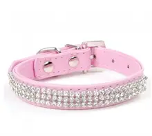 Luxury Small pet diamond Collar Pet Products Cat Dog Puppy Supplies Pink Rhinestones XS-L Bling Leather Buckle Crystal Collars