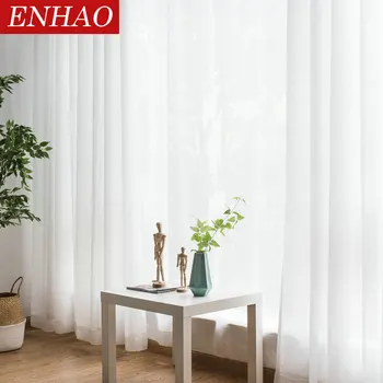 

ENHAO Solid Tulle Window Screening For Living Room The Bedroom Sheer Voile Curtain for Window White Tulle Drapes Finished Made