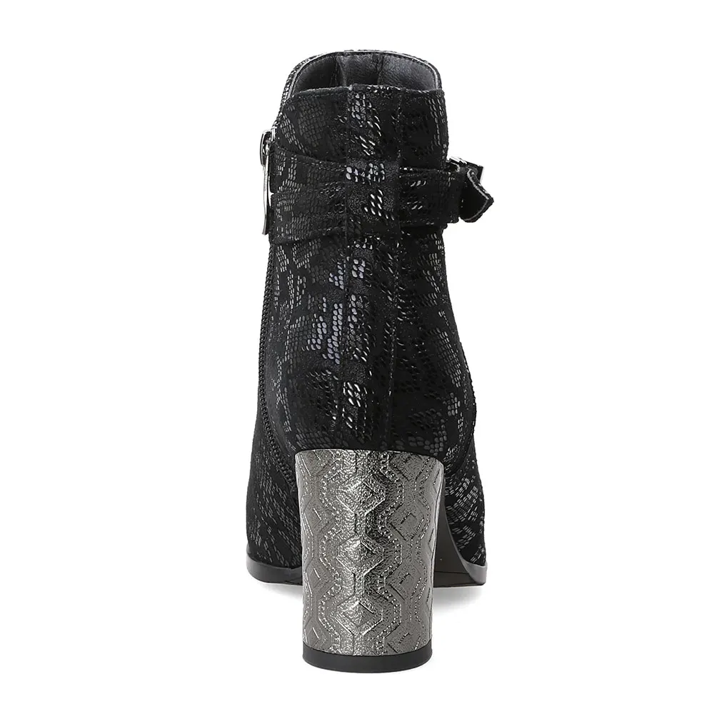 Printemps Nouvelle Lady Épais Bottes Cuir Automne Mebi Haute Argent Hauts En Boucle 2018 Talons Femmes Noir Talon Cheville À Chaussons vPwdq
