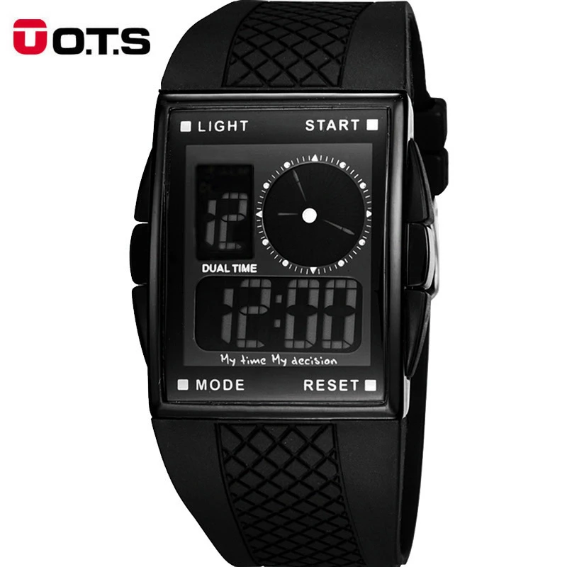 

Cool LED Digital and Analog Men Sports Watch with Square Dial, Hot Sale OTS Water Resistant Boys Girls Sports Gift Reloj Hombre