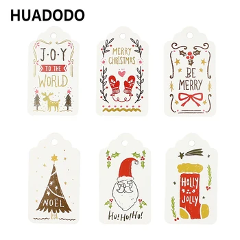 

HUADODO 50Pcs Christmas Paper Tags DIY Craft Labels With 10m Rope For Christmas Decoration Hang Tag Gift Wrapping Party Supplies