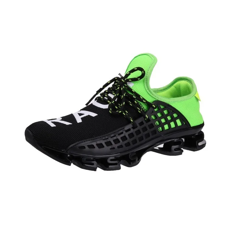 Женская обувь для бега; Новинка; удобные модные сетчатые Нескользящие туфли на шнуровке; обувь для пар; женские кроссовки для бега на открытом воздухе; большие размеры - Цвет: Зеленый