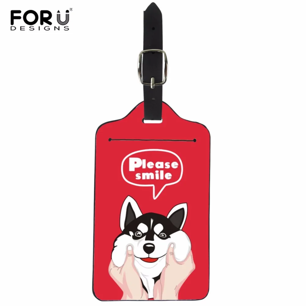 

FORUDESIGN Husky Dog Luggage Tag Travel Accessories PU Leather Suitcase ID Address Holder Baggage Boarding Tag Portable Label