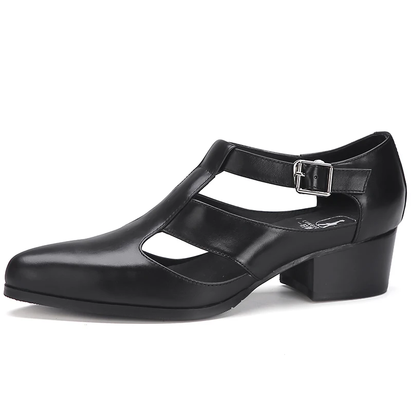 Men Sandals 5cm High heels Men's Casual Shoes Pointed Toe Genuine Leather sandalias Summer fashion buckle strap leather sandals Men Sandals 5cm High heels Men's Casual Shoes Pointed Toe Genuine Leather sandalias Summer fashion buckle strap leather sandals