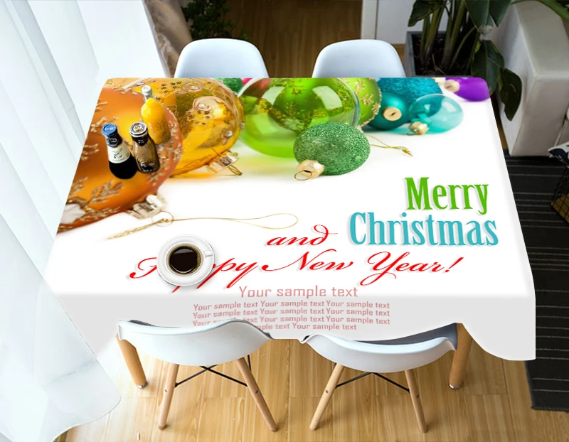 3d скатерть Merry Christmas с разноцветными шариками, моющаяся хлопковая ткань, плотная прямоугольная и круглая Свадебная скатерть