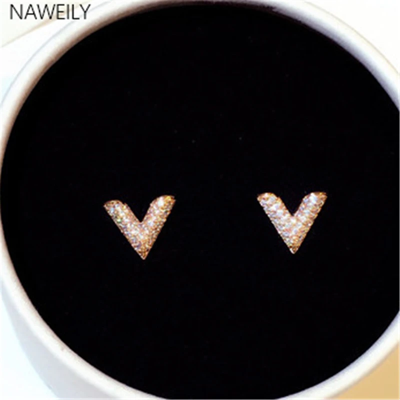 Роскошные серебряные буквы V Сияющие серьги-гвоздики хрустальные серьги с буквами алфавита золотые серебряные металлические серьги для женщин и девушек