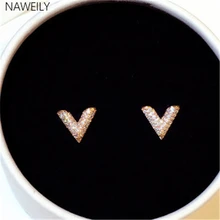 Роскошные серебряные буквы V Сияющие серьги-гвоздики хрустальные серьги с буквами алфавита золотые серебряные металлические серьги для женщин и девушек