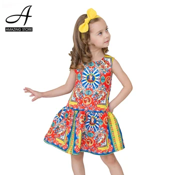 

2016 summer girls dresses princess floral print toddler brand kids dress children clothing party dresses vestido infantis menina