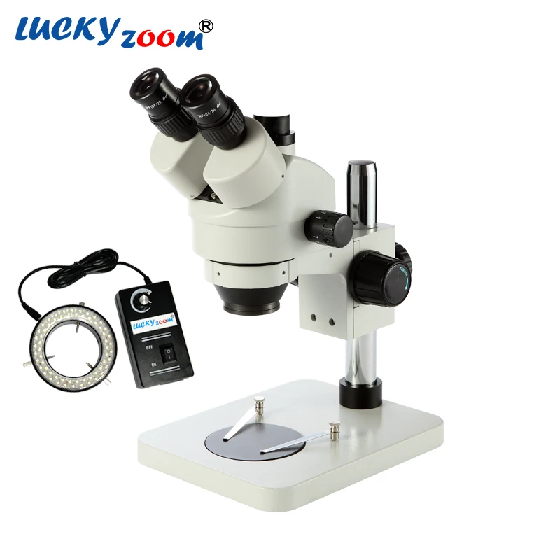 

Lucky Zoom Brand 7X-45X Trinocular Stereo Microscope 60 LED Ring Light Trinocular Microscope For Soldering Kids Children Phone