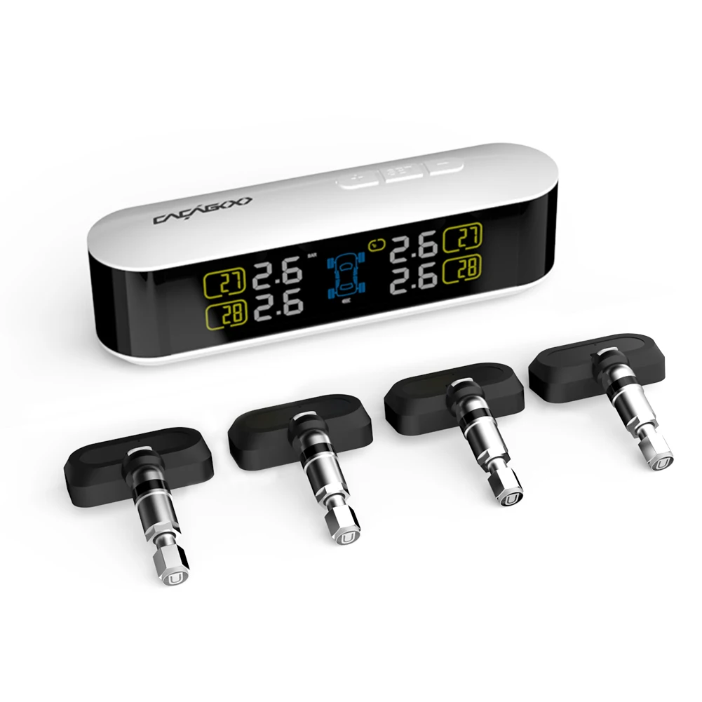 

Wireless Real-time TPMS Tire Pressure Monitoring System with Large Clear LCD Display Alarm 4 Internal Sensors Psi Bar Units