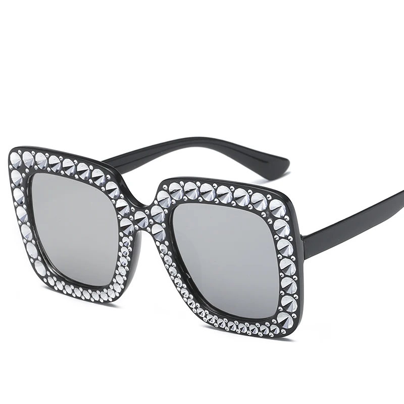 Samjune новые роскошные брендовые дизайнерские женские Квадратные Солнцезащитные очки большого размера, женские зеркальные солнцезащитные очки с алмазной оправой для женщин - Цвет линз: C3