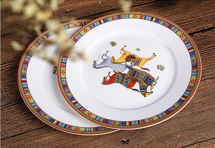 

(2pcs) 8 inch Horse Design Bone China Plate Tableware Dinner Salad Plate