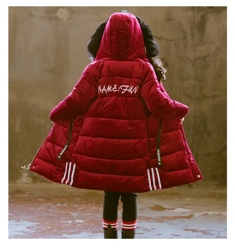 Girls Jackets Kids Fur Collar Kids Winter Fashion Outwear Hooded Warm Coats Girl 12 Years 13 14 Kids Fleece Jacket Windbreaker 5