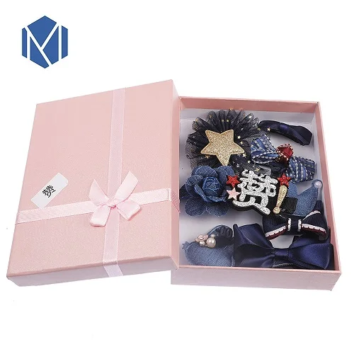 M MISM 1 комплект = 11 шт. резинка заколка для волос для детей девочек милые аксессуары для волос заколки шпильки с бантиком в подарочной коробке ручной работы - Цвет: Navy