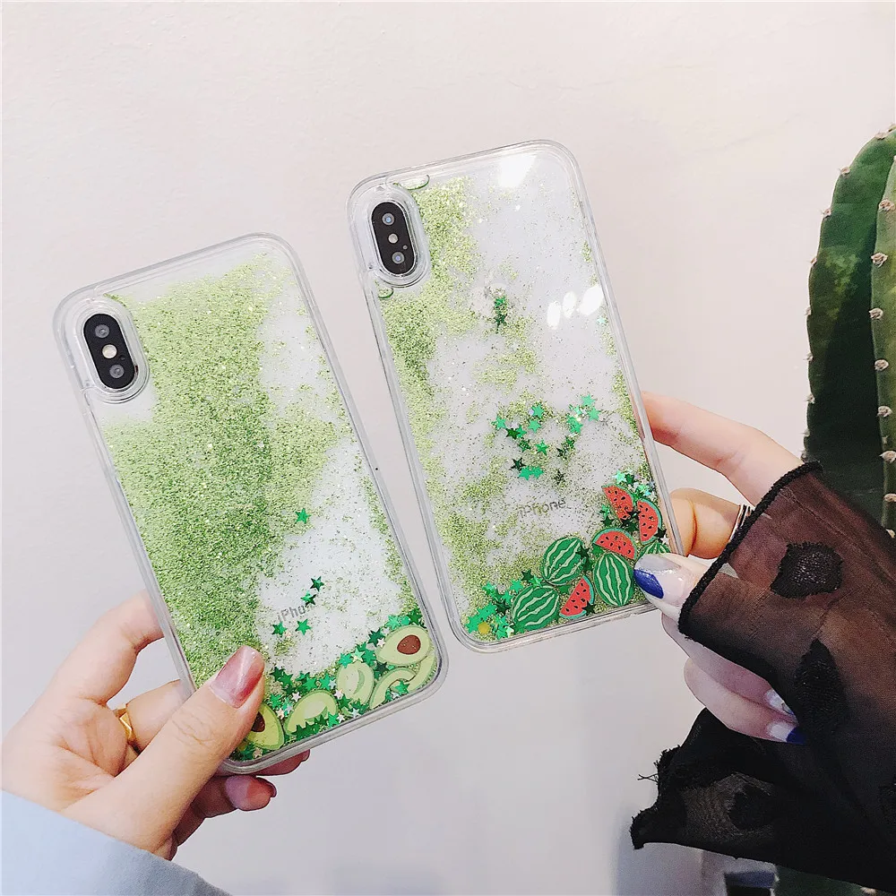 Liquid Case For iPhone X XR XS Max Case Luxury Quicksand Glitter Fruit Clear Phone Cases For iPhone 8 7 6 6S Plus Cover Coque    (4)
