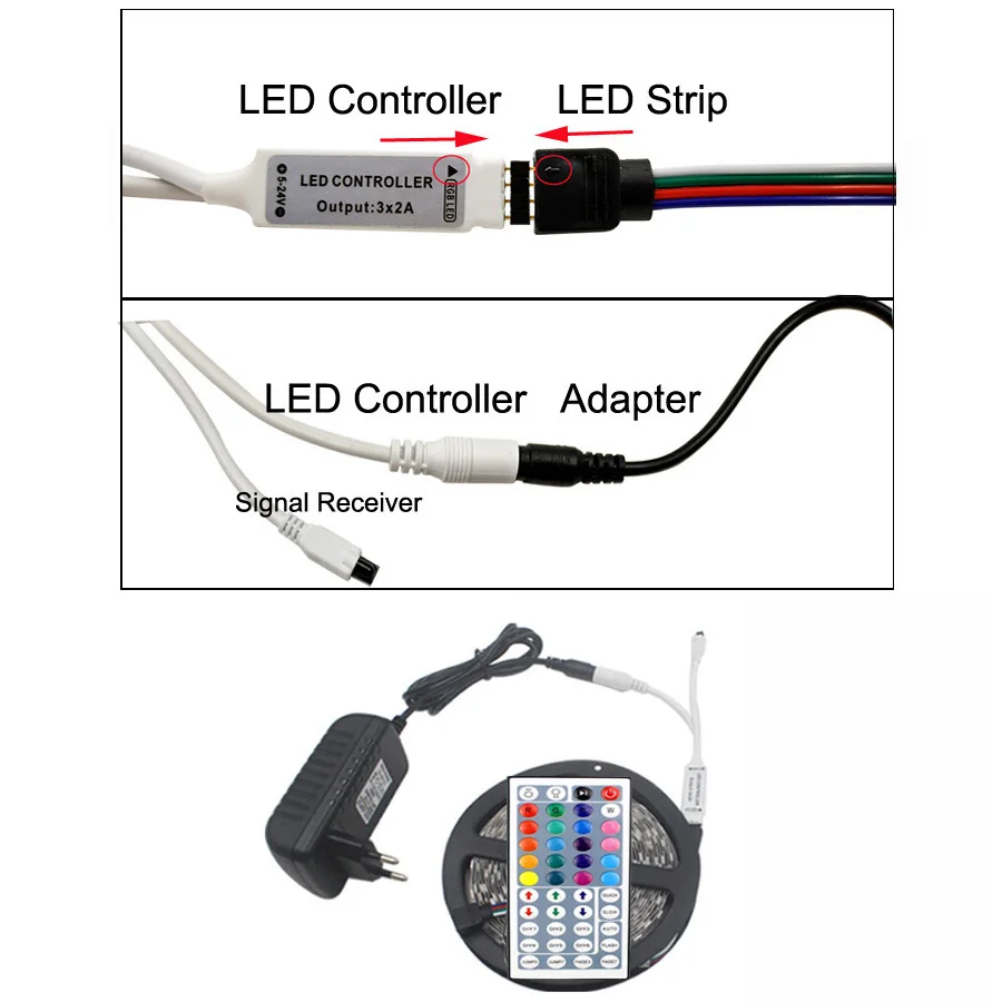 10 м RGB Светодиодная лента 5 М 5050 SMD Светодиодная лента гибкая лента Водонепроницаемый ИК пульт дистанционного управления DC 12 В адаптер питания полный комплект