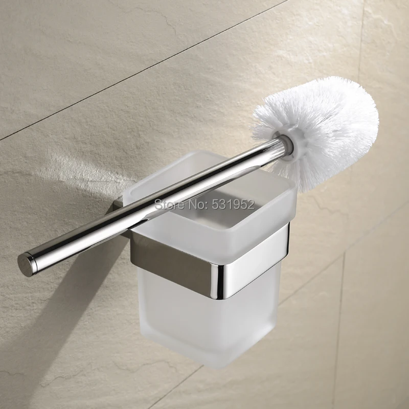 Günstige Platz Bad Wc bürste Mit Halter Glas Tasse Wand Montieren Zeitgenössische Stil Wc Pinsel Poliert Bad Zubehör