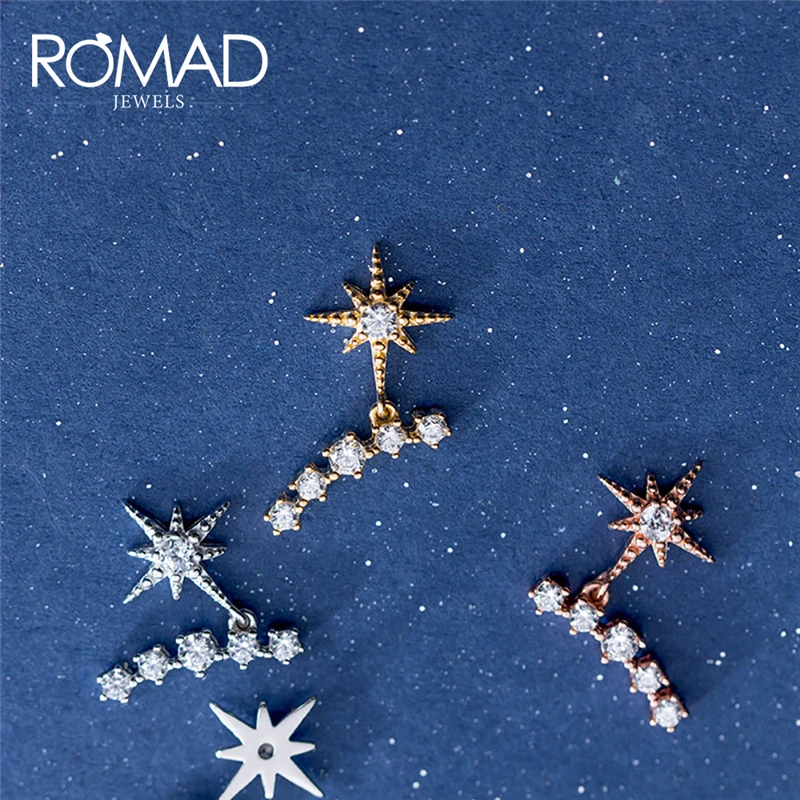 ROMAD Корейский простой минималистские серьги серебро 925 пробы с кубического циркония серьги для девочек Для женщин ювелирные brincos R4