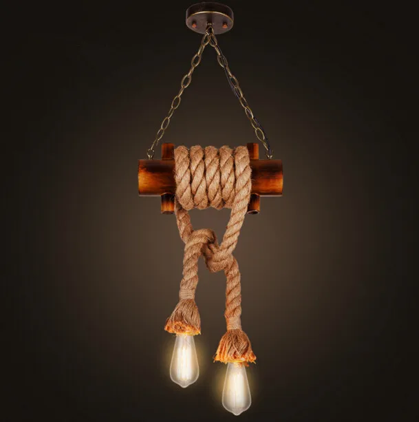 

Luminaria Lamparas de techo American Loft Vintage Hanging Lamp for Restaurant Bar Bamboo Rope LED Pendant Lights hanglamp