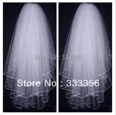 HOT ! Free Shipping 3 Layers White Wedding Bridal Dress Tiara Beads Veil Scarf/Shawl With Comb | Свадьбы и торжества