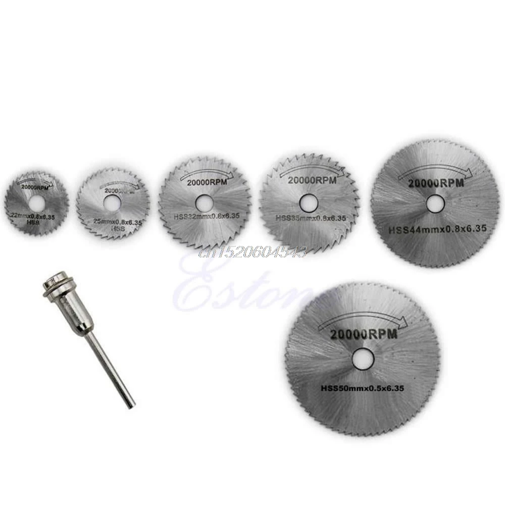

6PCS HSS Rotary Circular Saw Blades Tool Cutting Discs Mandrel For Dremel Cutoff R06 Drop Ship