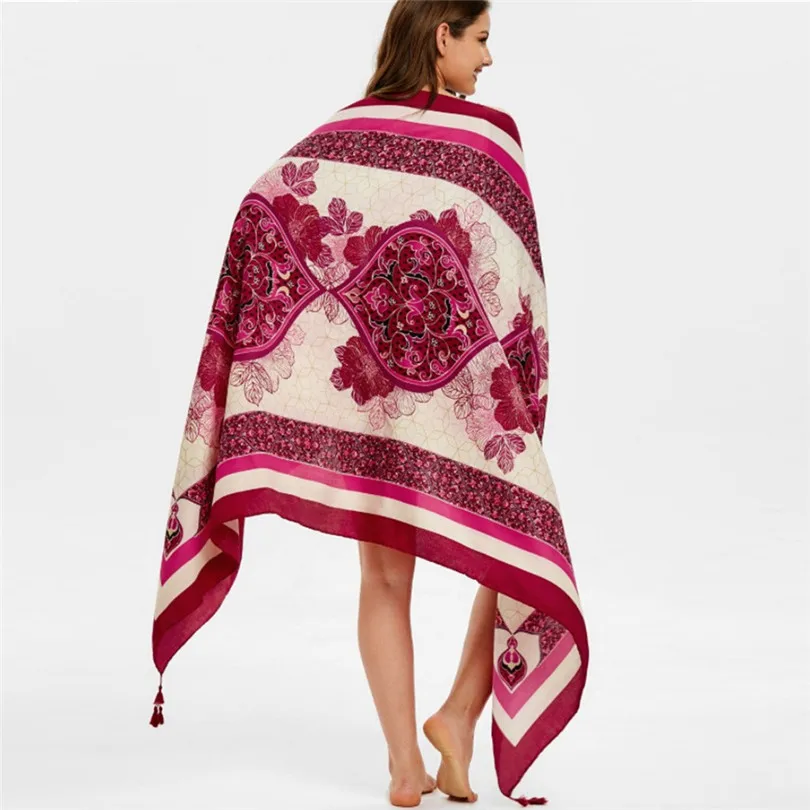New Summer Women Beach Skirts 2019 Long Hippie Flowers Printed Elastic Waist Beach Towel Cloak Skirt #E11 (24)