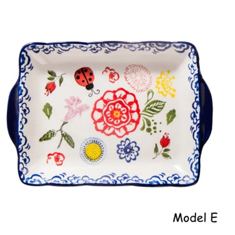 Прямоугольная тарелка, керамическая тарелка, красочный поднос для запеченного риса, поднос для сыра, блюдо для печи небольшого размера, креативная форма для выпечки, контейнер 1 шт - Цвет: Model E
