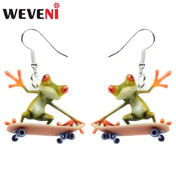

WEVENI Acrylic Anime Skateboard Frog Earrings Drop Dangle New Long New Trendy Sports Jewelry For Women Girls Female Dropship