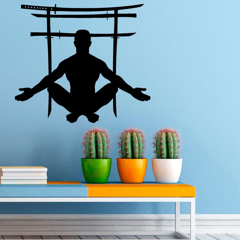 

ZOOYOO Japanese Swords Gate Wall Decals A Man Crouching Vinyl Art Wall Stickers Home Decor Removable Wall Murals
