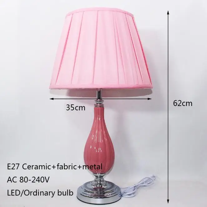 Современный уникальный текстильный керамический Настольный светильник E27 светодиодный 220 В 2 стиля настольная лампа для чтения прикроватная для ресторана гостиной офиса отеля - Цвет абажура: Розовый