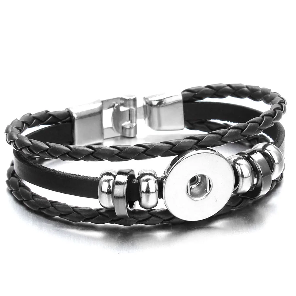 

6 Colors Hot Sale Snap Leather Bracelet Retro Handmade Braided Leather Snap Button Bracelet Bangles fit 18MM Snap Jewelry