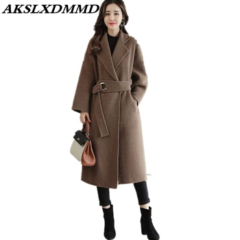 

2019 New Winter Women Woolen Coat Warm Thick Large Size Cashmere Coat Fashion Temperament Mid-length Wool Jacket Outerwear CW147