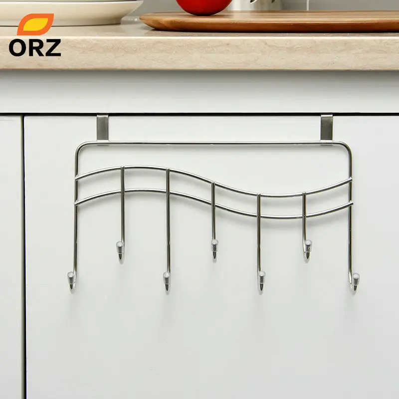 ORZ 7 السنانير المطبخ مجلس الوزراء باب هوك شماعات رف الحمام التخزين حامل منشفة رف المطبخ أشتات المنظم الفولاذ المقاوم للصدأ