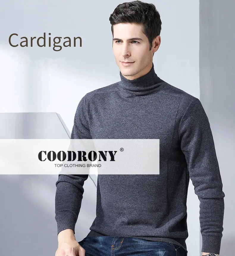 COODRONY Зимний толстый теплый свитер из мериносовой шерсти, мужской кашемировый пуловер с высоким воротом, мужской однотонный Повседневный приталенный пуловер для мужчин 8318