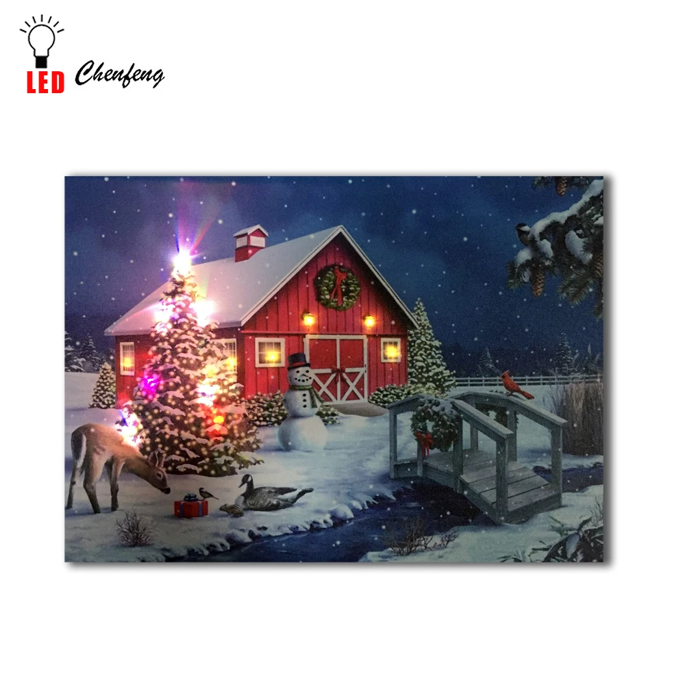 7 цветов Изменение мерцающие светодиоды освещенные холст печать Рождественская елка Снеговик салон снег масляная живопись холст стены Искусство домашний декор подарки
