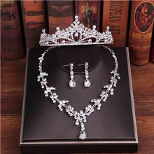 Роскошные женские свадебные аксессуары из 3 частей горный хрусталь свадебный головной убор& серьги& ожерелье Набор Мода свадьба Принцесса Корона