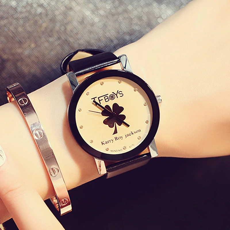 

Relogio Feminino Women Watches Top Brand Luxury Relojes 2016 New Arrival Flower Tfboys Fashion Colored Diamond PU Leather Watch