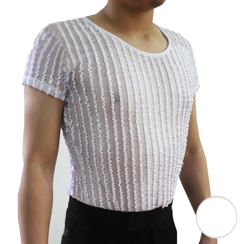 White Professional Men'S Latin Dance Tops Short Sleeves Adult Ballroom