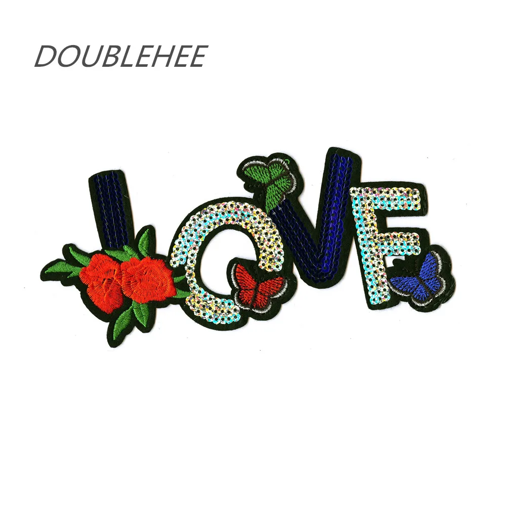 

DOUBLEHEE Sequins Love Flower 3 Butterfly Patch Embroidered Iron On Patches Design Embroidery DIY Shoes Bags Accessories