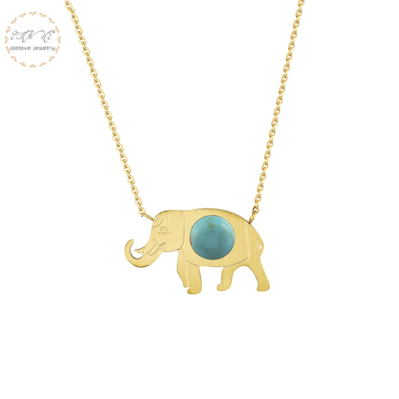 

Nature Stone Lucky Elephant Pendant Necklace For Women Bohemian Jewelry Stainless Steel Chain Best Friendship Gift 2018