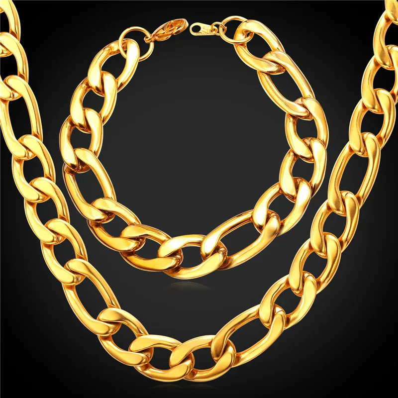 Bracelet And Necklace Set Men Chain Men Costume Fine Jewelry Trendy Gold/silver/black Gun Color