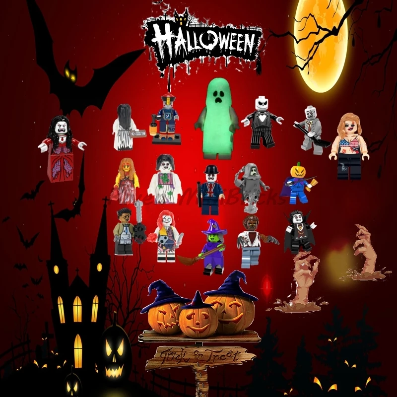 

Legoing Halloween Christmas Gift Grinch Ghost Zombie Pumpkin Head Jack Building Block Compatible With Legoings Toys for Children