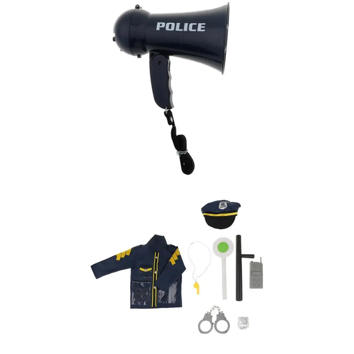 9Pcs/ set Police Officer Set Kid Role Play Toy Megaphone w/ Siren Sounds Uniform Hat Handcuff Props Kit for Policeman Pretend