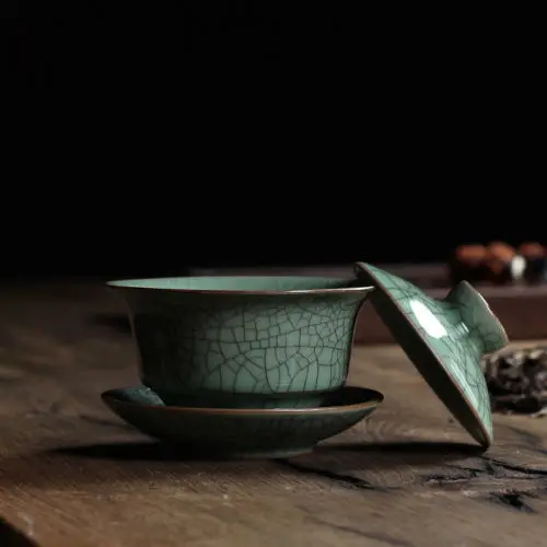 Longquan Celadon фарфоровые Gaiwan КИТАЙСКИЕ чашки кракле глазури чайная посуда 150 мл